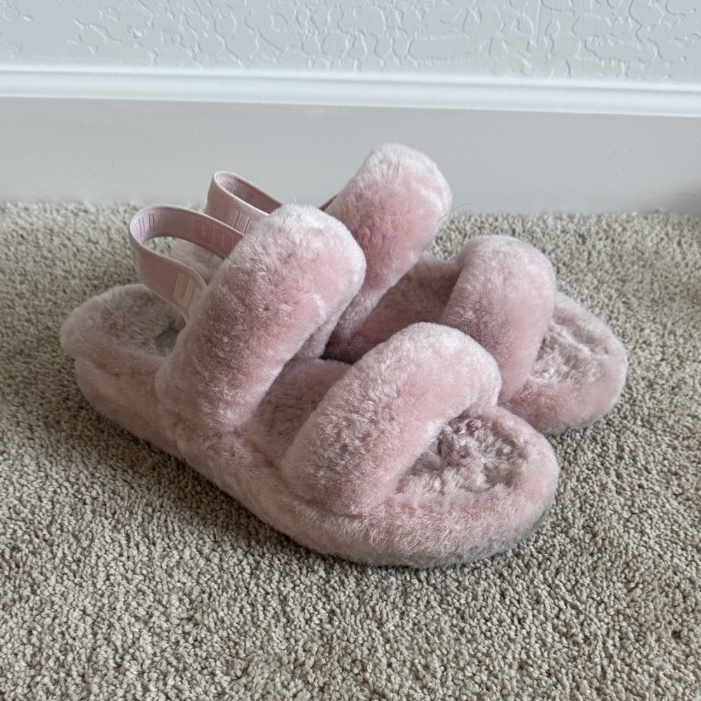 UGG Kids Pink Furry Slippers